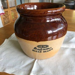 Vintage B&M Brick Oven Baked Beans Stoneware Pot Burnham & Morrill
